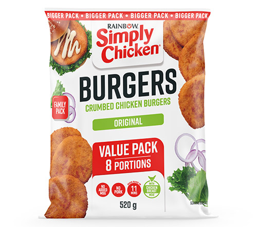 SIMPLY CHICKEN VALUE BURGERS 520g